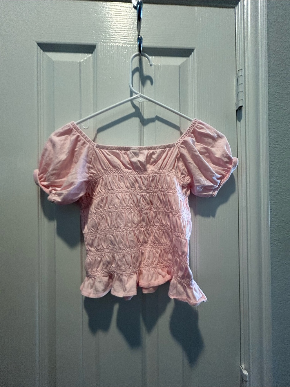 Old Navy Pink Smocked Puff Sleeve Top with Ruffle Hem